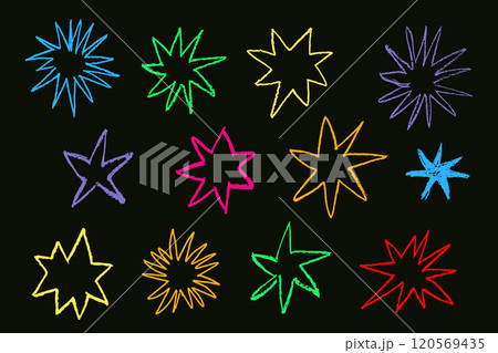 Stars chalk kid drawing, brush strokes texture, graffiti elements, vector illustration isolated on dark background. Stars chalk kid drawing, brush strokes texture, graffiti elements, vector illustration isolated on dark background. 120569435