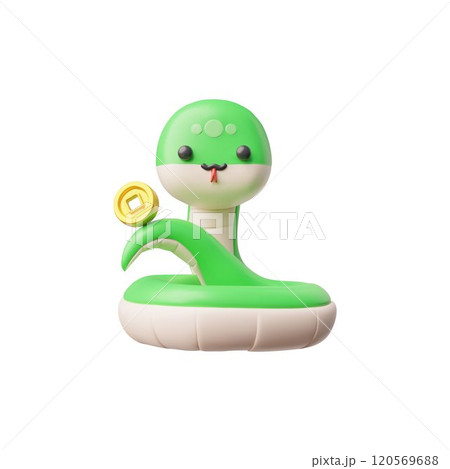 3D image of green snake, a funny cartoon-style animal dedicated to the Chinese New Year 120569688