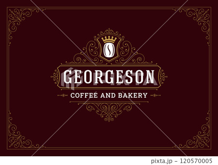 Luxury vintage flourishes ornate coffee bean in crown logo design template vector illustration 120570005