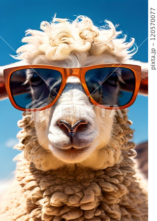 sheep wearing sunglasses and sweater isolated on transparent 120570077