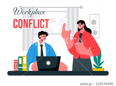 Workplace Conflict Illustration featuring Arguing Coworkers Having a Dispute in the Office While Discussing Business Issues and Teamwork Problems Workplace Conflict Illustration featuring Arguing Coworkers Having a Dispute in the Office While Discussing Business Issues and Teamwork Problems 120570400