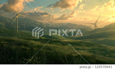 Wind turbines for the production of green energy. AI Generated 120570841