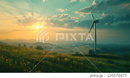 Wind turbines for the production of green energy. AI Generated 120570875