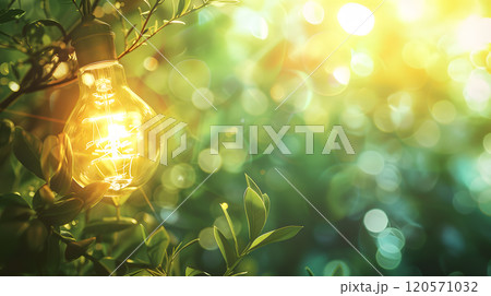 Green energy concept with light bulb and nature. AI Generated 120571032