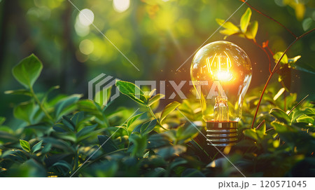 Green energy concept with light bulb and nature. AI Generated 120571045