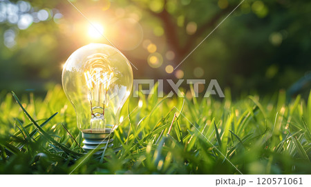 Green energy concept with light bulb and nature. AI Generated 120571061