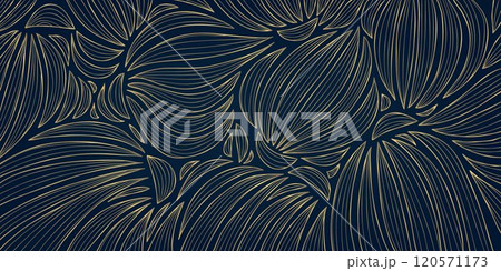 Vector art deco gold leaves background, line modern floral texture pattern, jungle garden fancy wallpaper. Elegant gatsby flowers ornament. Vector art deco gold leaves background, line modern floral texture pattern, jungle garden fancy wallpaper. Elegant gatsby flowers ornament. 120571173