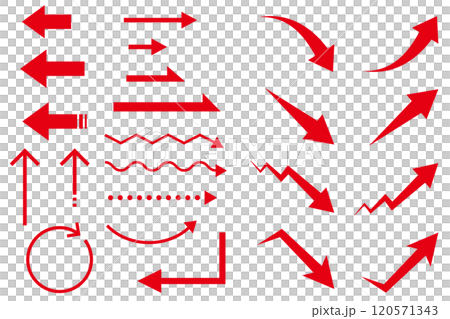 Arrow illustration set of various shapes, red Arrow illustration set of various shapes, red 120571343