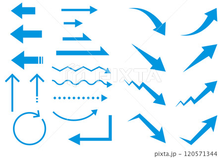 いろいろな形の矢印イラストセット、青色 120571344