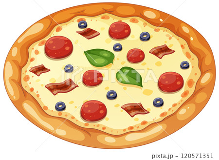 Delicious Pizza with Toppings Illustration 120571351