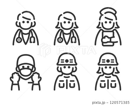 医療従事者のアイコン(線画)のイラストセット 医療従事者のアイコン(線画)のイラストセット 120571385