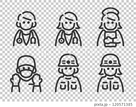 医療従事者のアイコン(線画)のイラストセット 医療従事者のアイコン(線画)のイラストセット 120571385