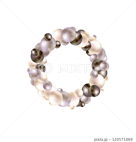 Colored beads. Pearls. Abstract background. Decorations. Round photo frame. Purple balls. Eps 10 120571869