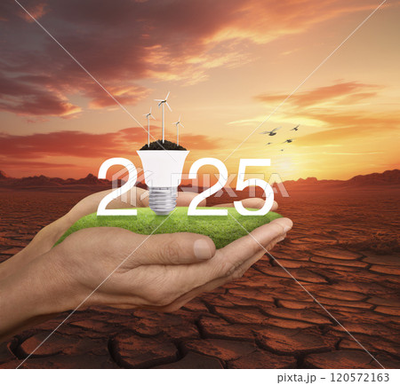 Happy new year 2025 green ecology and saving energy concept, Generative AI 120572163
