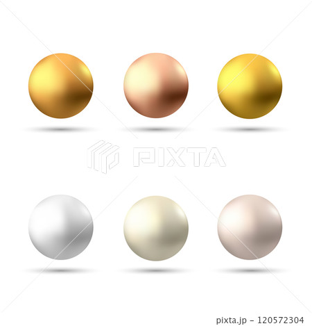 Vector illustration, set of realistic pearls isolated on a transparent background. Gold and Silver balls. Eps 10 120572304