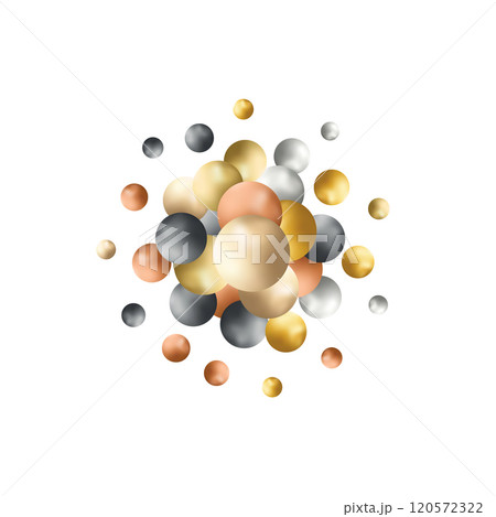 Abstract minimal background. Objects 3d shape gold and silver ball, volumetric round spheres white and pink. Vector realistic geometric elements. Eps 10 Abstract minimal background. Objects 3d shape gold and silver ball, volumetric round spheres white and pink. Vector realistic geometric elements. Eps 10 120572322