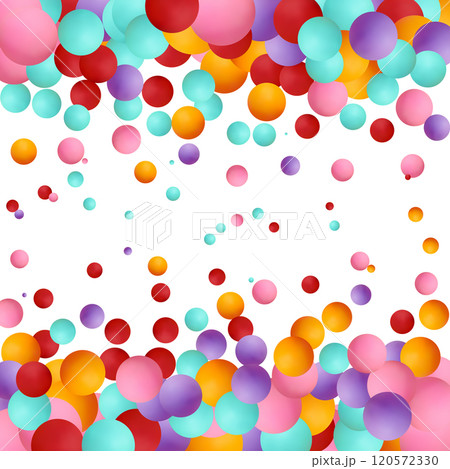 Background with color balls. 3d round spheres. Geometric design elements circle ball pattern. Flying shapes in empty space. Design for poster, banner, placard. vector illustration. Eps 10 120572330