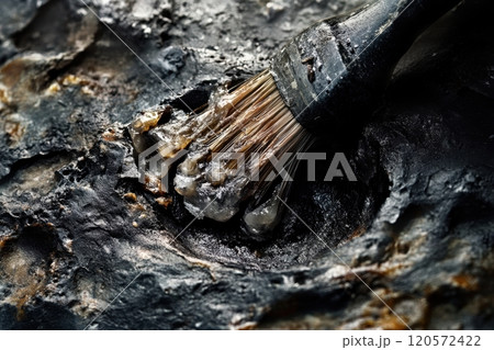 A brush is being used to clean a fossilized dinosaur tooth A brush is being used to clean a fossilized dinosaur tooth 120572422