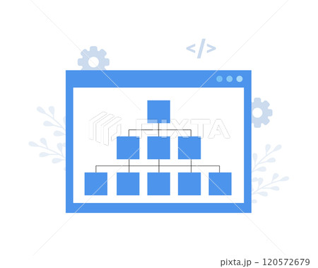 Sitemap Creation icon. SEO optimization. Site architecture. Diagram and structure website. Flowchart UI UX. Vector illustration in flat cartoon style 120572679