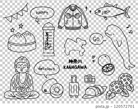 神奈川の手描きイラストセット 120572701