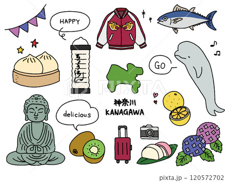 神奈川の手描きイラストセット 120572702