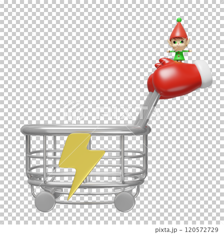 3d warm mittens pushing shopping cart with elves, thunderbolt isolated. flash sale banner, online shopping, merry christmas, festive new year holiday concept,3d render illustration 3d warm mittens pushing shopping cart with elves, thunderbolt isolated. flash sale banner, online shopping, merry christmas, festive new year holiday concept,3d render illustration 120572729