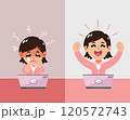 Cartoon businesswoman expressing different emotions 120572743