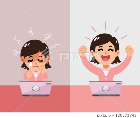 Cartoon businesswoman expressing different emotions 120572743