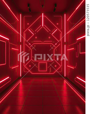 Retro-futuristic neon red backdrop, perfect for text or product placement 120573535