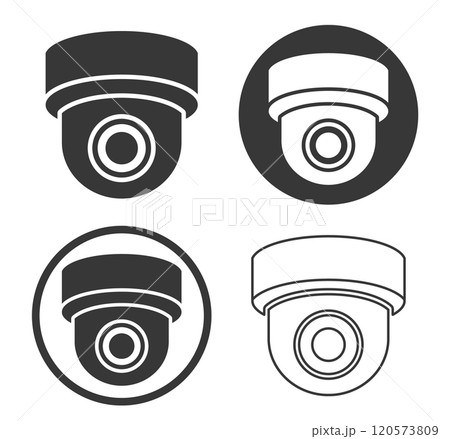 CCTV security camera icon set. Security cameras in use symbol collection. Fixed CCTV camera logo sign. Vector illustration image. Isolated on white background.	 120573809
