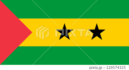 Sao Tome and Principe flag in official colors, dimensions and aspect ratio. Vector flag symbolizing national pride, identity, heritage, patriotism and authority 120574325