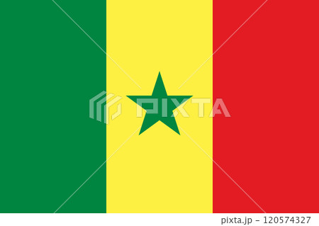 Senegal flag in official colors, dimensions and aspect ratio. Vector flag symbolizing national pride, identity, heritage, patriotism and authority 120574327