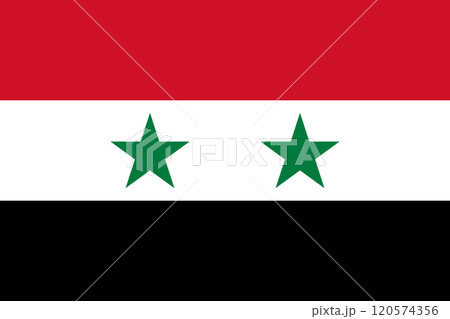 Syria flag in official colors, dimensions and aspect ratio. Vector flag symbolizing national pride, identity, heritage, patriotism and authority 120574356