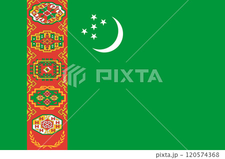 Turkmenistan flag in official colors, dimensions and aspect ratio. Vector flag symbolizing national pride, identity, heritage, patriotism and authority 120574368
