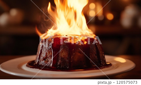 Flamb?ed Dessert with Caramel Sauce and Fire 120575073