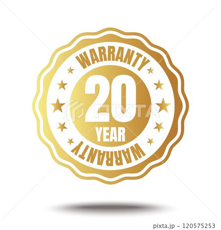 20 year warranty logo with golden shield and golden ribbon. 120575253
