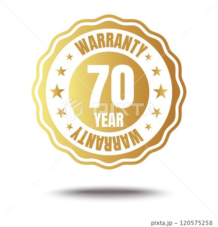 70 year warranty logo with golden shield and golden ribbon. 120575258