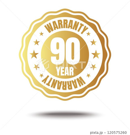 90 year warranty logo with golden shield and golden ribbon. 90 year warranty logo with golden shield and golden ribbon. 120575260