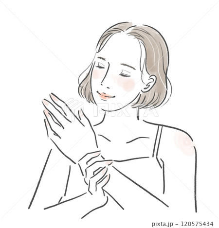 ハンドケアをして笑顔の若い女性の上半身 120575434