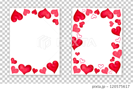 Vertical poster for Valentine's Day, Mother's Day. Watercolor and marker illustration. Hand drawn isolated art. Red and pink hearts with space for text for holiday cards, congratulations 120575617