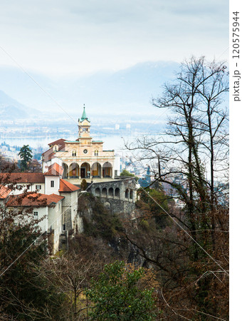 Madonna del Sasso in Orselina above city Locarno at lake Maggiore. Switzerland. 120575944