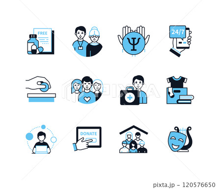 Charity and donations - line design style icons set Charity and donations - line design style icons set 120576650