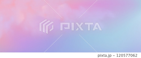 Panoramic abstract pink blue sky background. Skyscape with fluffy clouds. Gradient fantasy paradise background. 120577062