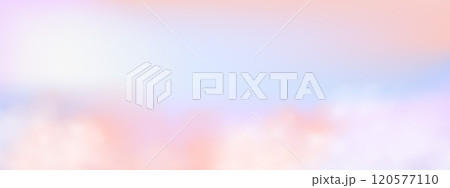 Panoramic abstract pink blue sky background. Skyscape with fluffy clouds. Gradient fantasy paradise background. 120577110