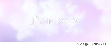 Panoramic abstract pink blue sky background. Skyscape with fluffy clouds. Gradient fantasy paradise background. 120577112