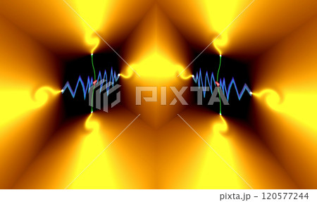 Creative drawing of space and static tension. Surrealism. Imaginary room in different moves, the energy of which is connected between the walls by static tension. 120577244