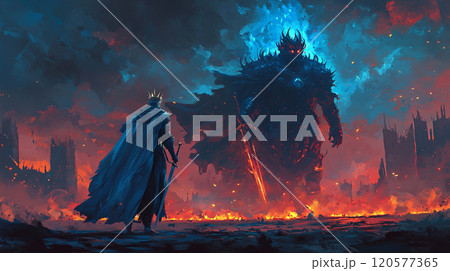 強大な敵に立ち向かう1人の戦士 強大な敵に立ち向かう1人の戦士 120577365