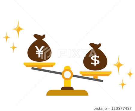 天秤の上に乗るドルと円のイラスト 天秤の上に乗るドルと円のイラスト 120577457