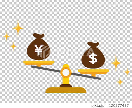 天秤の上に乗るドルと円のイラスト 天秤の上に乗るドルと円のイラスト 120577457