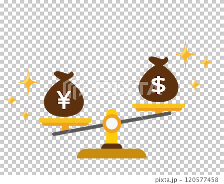 天秤の上に乗るドルと円のイラスト 120577458